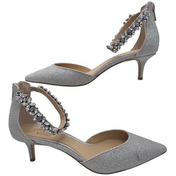 Jewel Badgley Mischka Womens 7.5 Silver Robles Crystal Kitten Heels Evening Pump - Picture 3 of 13